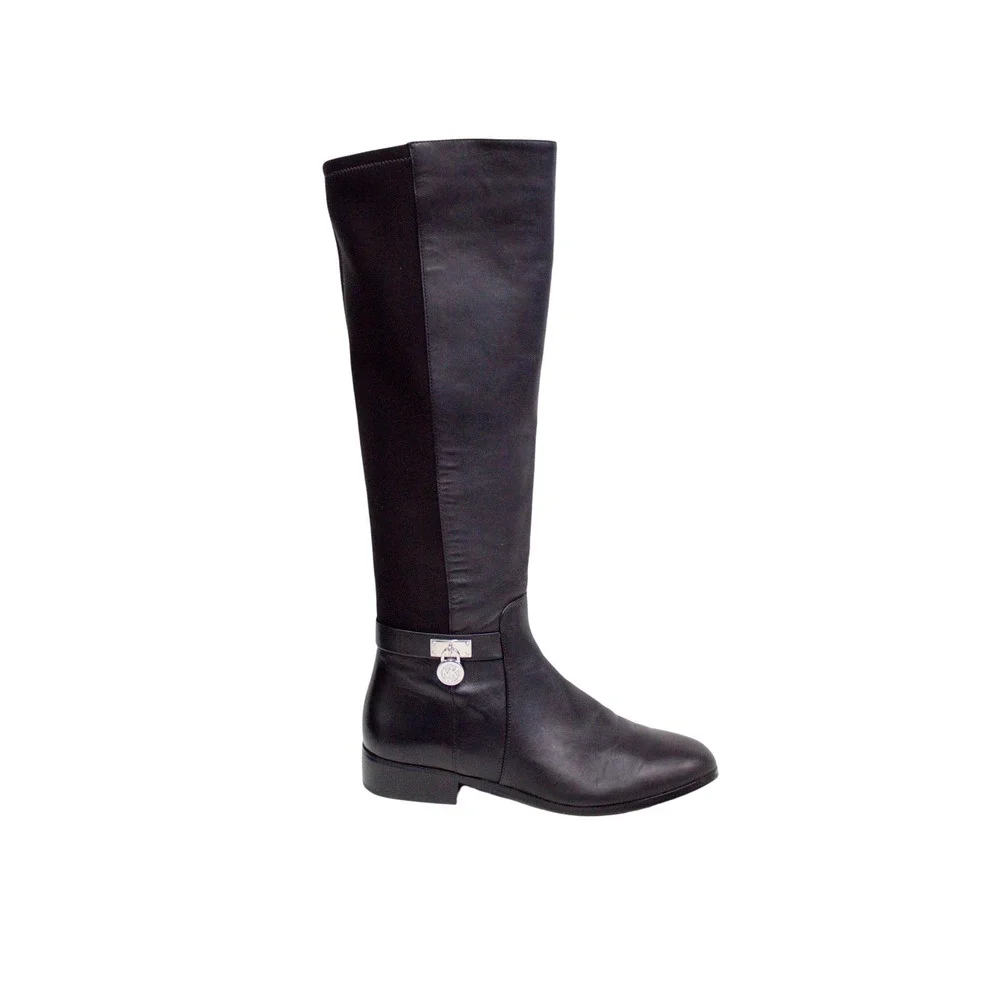 Michael Kors Hamilton Tall Riding Boots Black Leather/Textile Size 7M